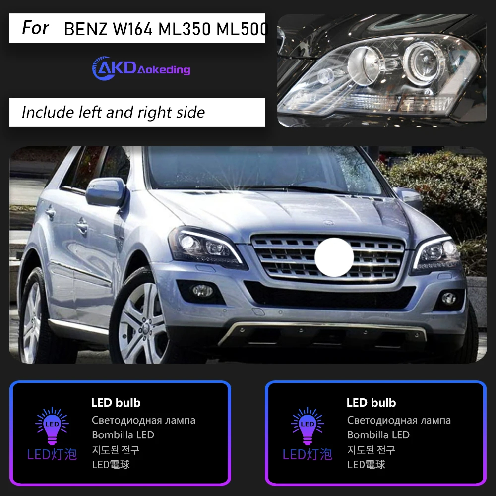 AKD Car Styling Head Lamp for Benz W164 Headlights 2009-2012 ML350 ML400 ML500 LED Headlight DRL Signal auto Accessories