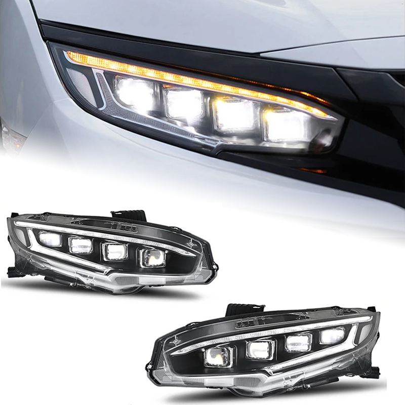 AKD Car Lights for Honda Civic X 2016-2021 LED Auto Headlight Assembly Upgrade Projector 4 Lens LHD RHD Dynamic Signal Lamp Accessories