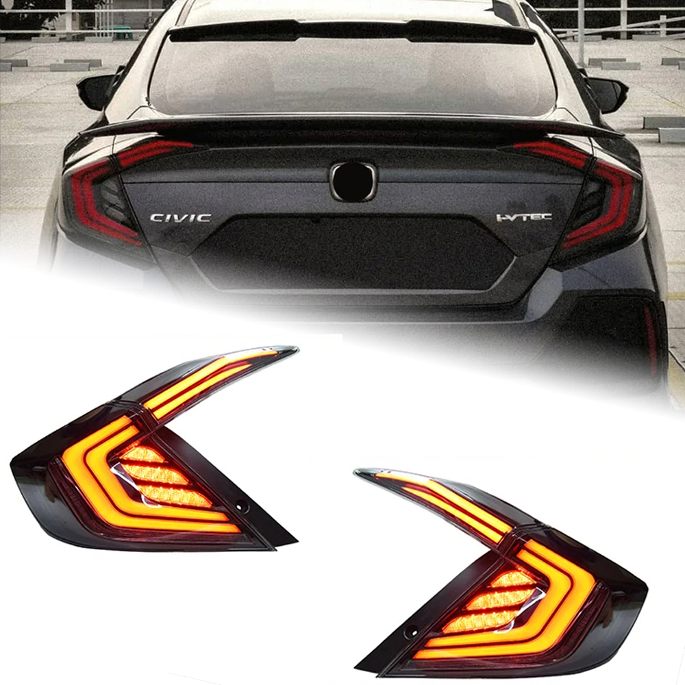 AKD Car Lights For Civic X 2016-2021 Sedan LED Auto Taillight Assembly Upgrade Rear Dynamic Highlight Flicker Breaking Accessories