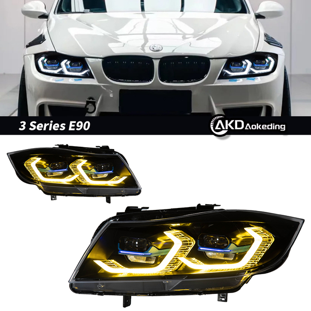 AKD Suitable for BMW 3 Series E90 modified dual-color golden eye laser lens spoon-shaped headlight assembly