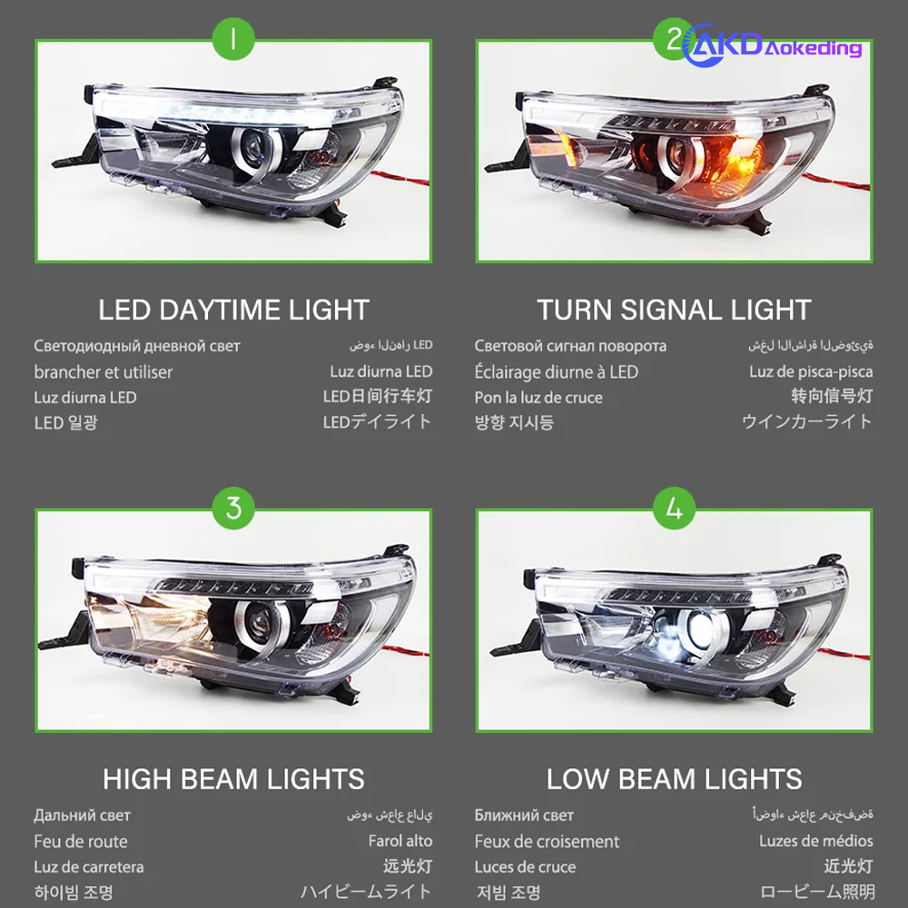 AKD Car Lights For Toyota Hilux Revo Rocco Vigo 2015-2021 LED Auto Headlight Assembly Upgrade High Configure Angel Eyes Design Accessories