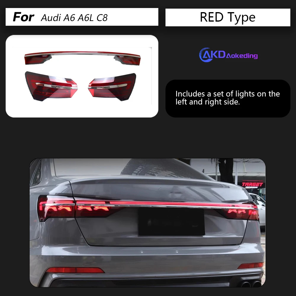 AKD Tail Lamp for Audi A6 A6L C8 LED Tail Light 2018-2021 A6 Rear Fog Brake Turn Signal Automotive Accessories