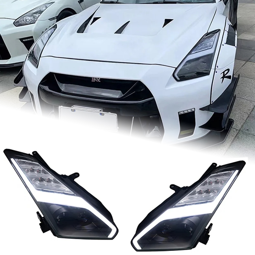 AKD Car Styling Head Lamp for Nissan GT-R Headlights 2007-2015 GTR LED Headlight DRL Angel Eye Hid Bi Xenon Auto Accessories