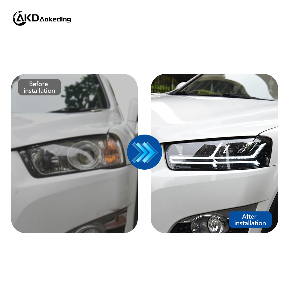 AKD Headlight Assembly Upgrade for 2011-2018 Chevrolet Captiva Models, Featuring LED Laser Sequential Turn Signals, Daytime Running Lights, And Bi-xenon Projector Lenses.