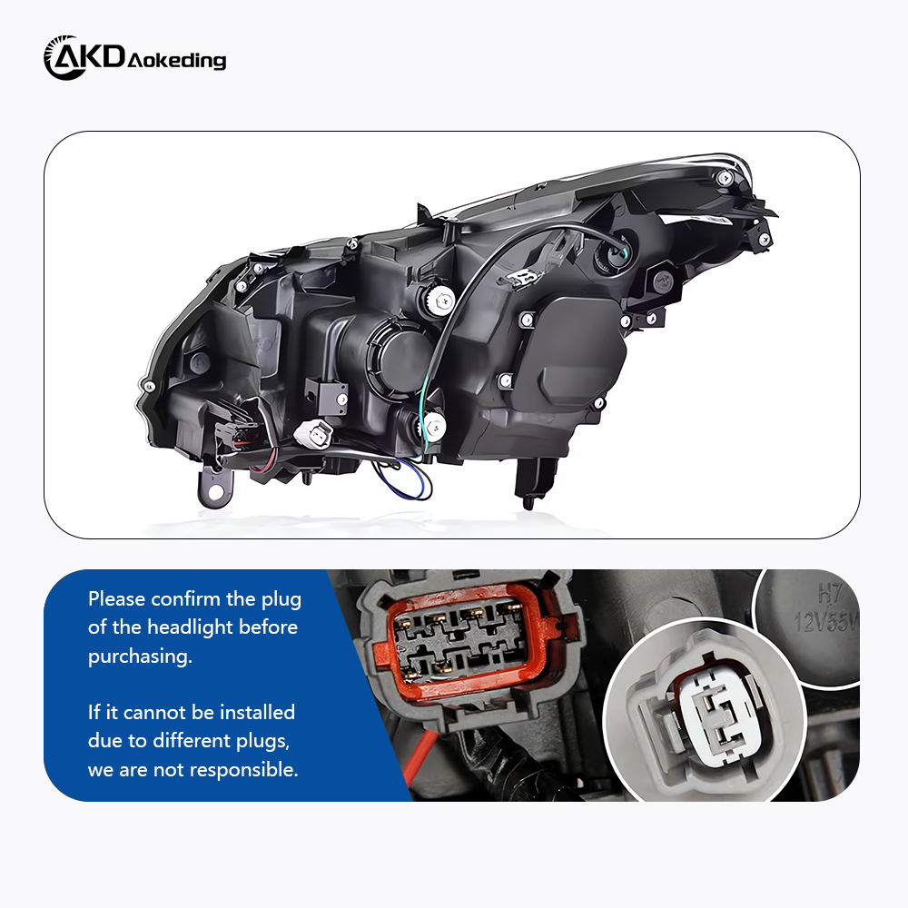 AKD Headlight Assembly Upgrade for 2010-2015 Infiniti G37 And G25 Models, Featuring LED Laser Sequential Turn Signals, Daytime Running Lights, And Bi-xenon Projector Lenses.
