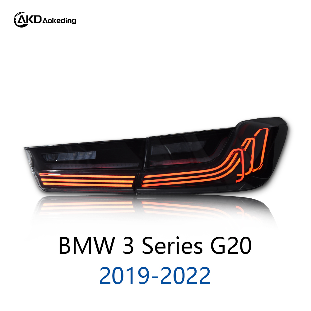 AKD LED Taillight Assembly Retrofit for 2019-2022 BMW 3 Series G20 G28 Models, Featuring Sequential Turn Signals.