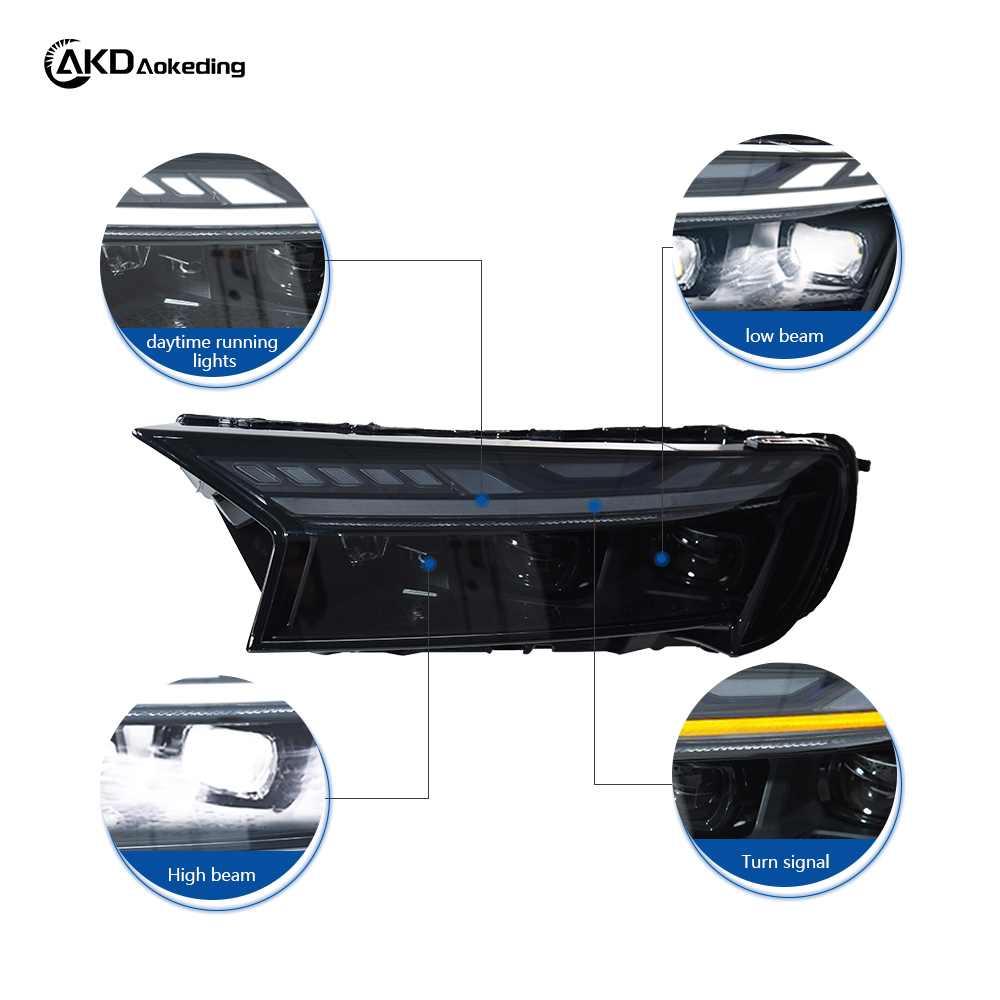 AKD headlight assembly upgrade for 2020-2025 Audi Q7 models: LED laser lens, daytime running lights, and sequential turn signals.