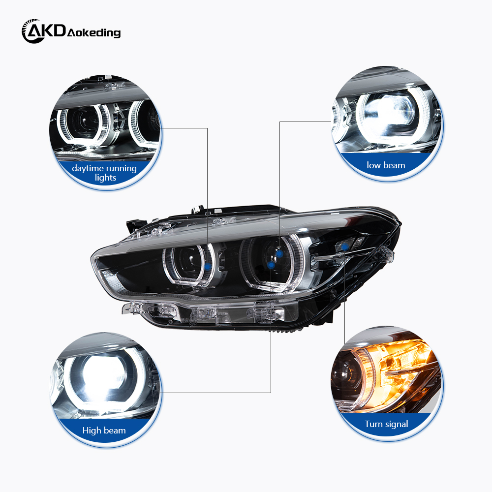 AKD Headlight Assembly Upgrade for 2015-2019 BMW 1 Series F20 Models: LED Laser Sequential Turn Signals, Daytime Running Lights, And Bi-xenon Projector Lenses.