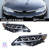 AKD headlight assembly upgrade for 2012-2014 Toyota Camry models, featuring three lenses, LED daytime running lights, and sequential turn signals.