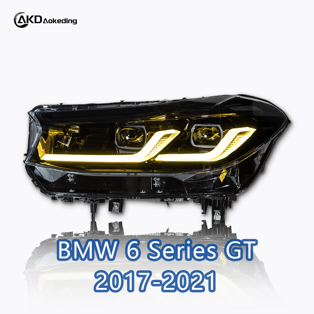 AKD Headlight Assembly Upgrade for 2017-2021 BMW 6 Series GT Models: LED Laser Sequential Turn Signals, Daytime Running Lights, And Bi-xenon Projector Lenses.