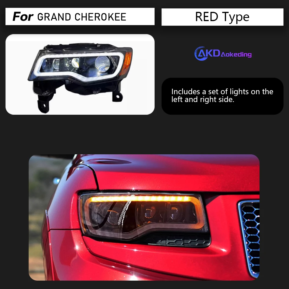 AKD Headlight For Jeep Grand Cherokee LED Headlights 2014-2021 Head Lamp Car Styling DRL Signal Projector Lens Auto Accessories