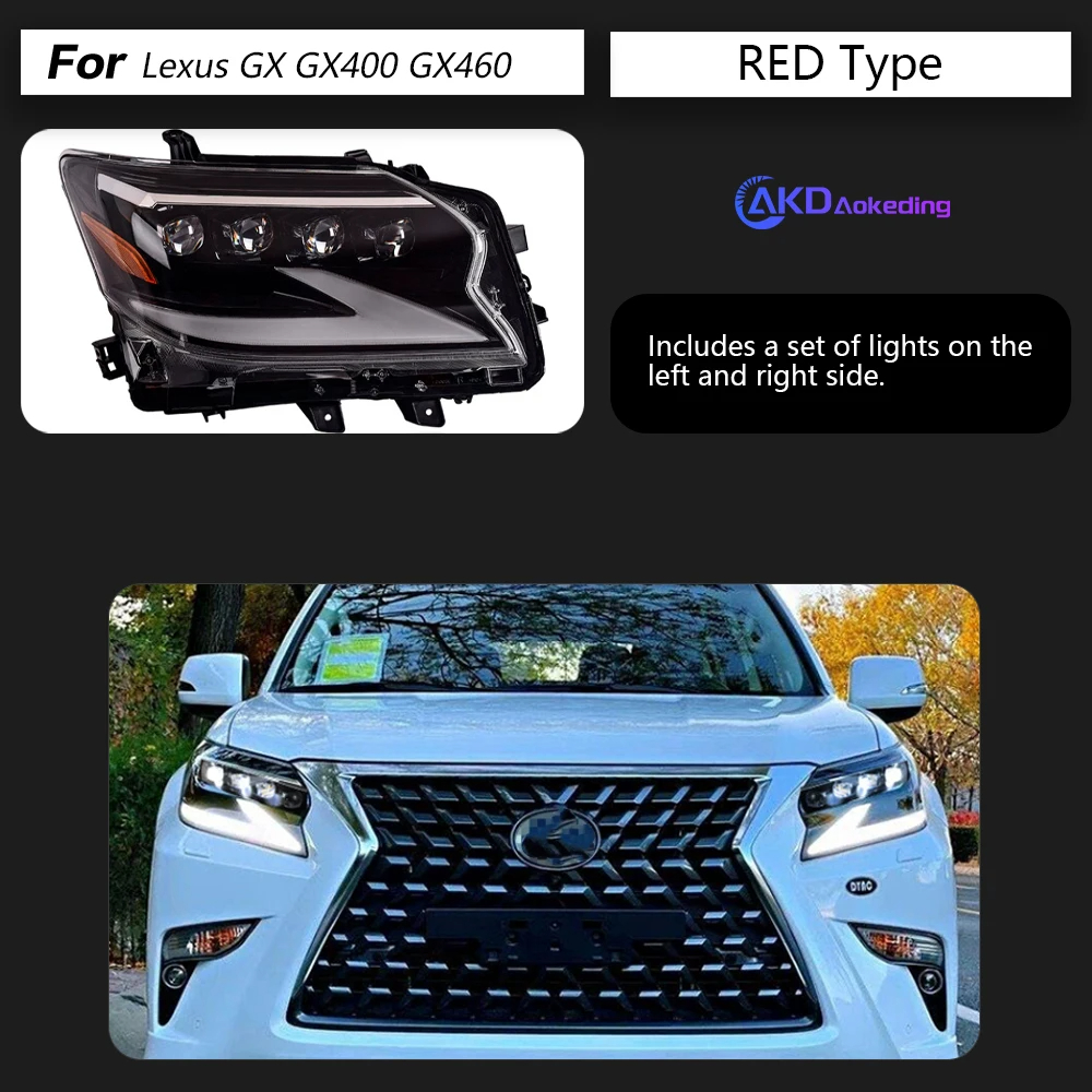 AKD Car Accessories Head Lamp for Lexus GX GX400 Headlights 2014-2020 GX460 LED Headlight ES250 DRL Signal Projector Lens auto