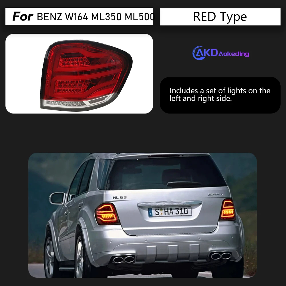 AKD Car Styling for Benz W164 Tail Lights 2005-2008 ML350 ML400 ML500 LED Tail Lamp DRL Signal Brake Reverse auto Accessories