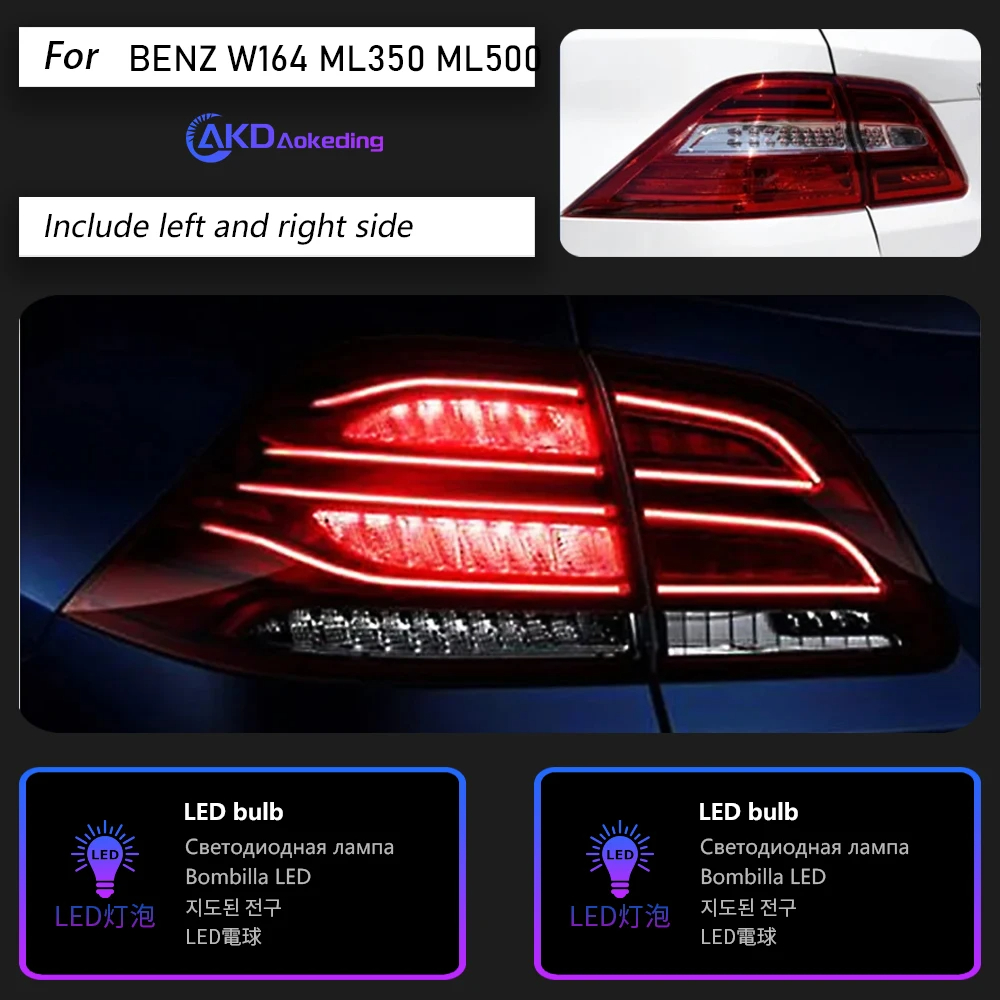 AKD Car Styling for Benz W164 Tail Lights 2012-2015 ML350 ML400 GLE W166 LED Tail Lamp DRL Signal Brake Reverse auto Accessories