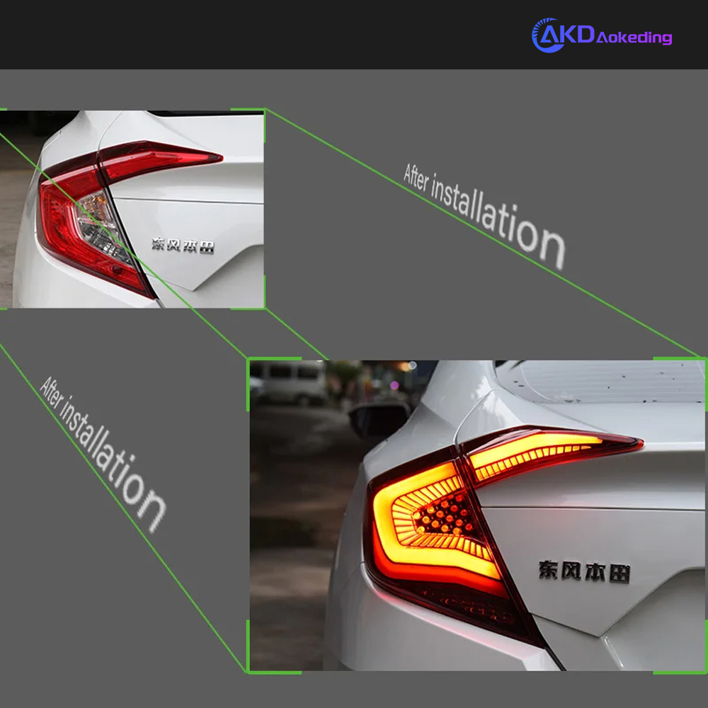 AKD Car Lights for Honda Civic X 2016-2021 10th Sedan LED Auto Taillight Assembly Rear Dynamic Gypsophila Design Highlight Accessories