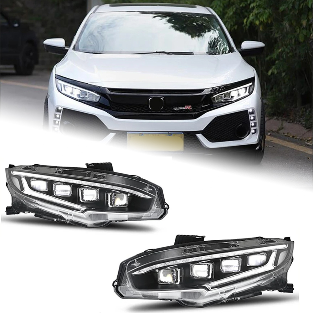 AKD Car Lights for Honda Civic X 2016-2021 LED Auto Headlight Assembly Upgrade Projector 4 Lens LHD RHD Dynamic Signal Lamp Accessories