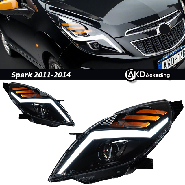 AKD Suitable for 2011-2014 Chevrolet Spark retrofit LED lens headlight assembly lightning shape