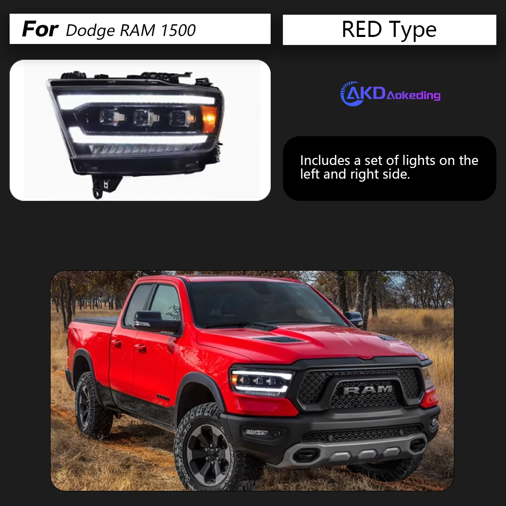 AKD Head Lamp for Dodge RAM 1500 LED Headlight 2019-2022 Headlights RAM 2500 DRL Turn Signal High Beam Angel Eye Projector Lens