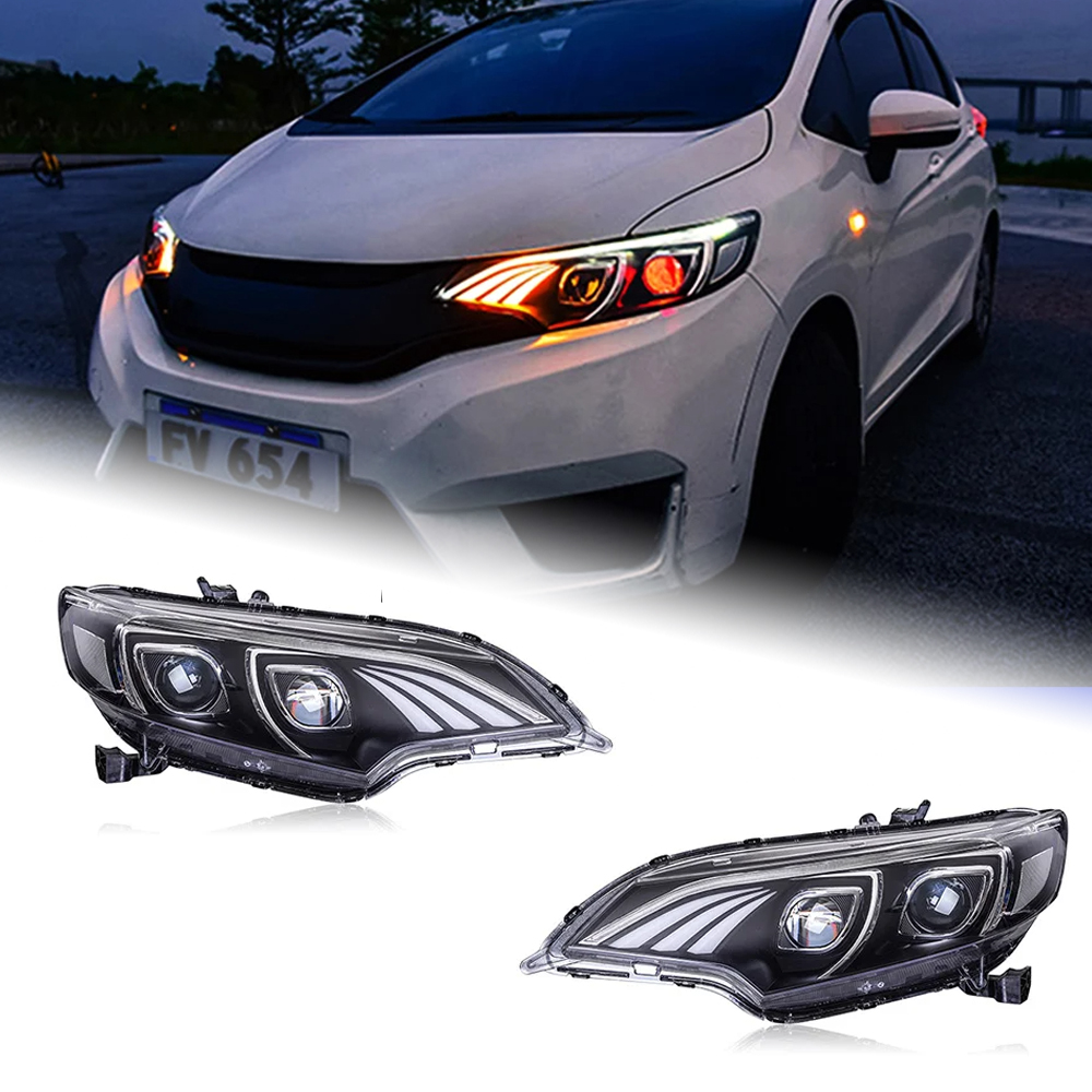 AKD Head Lamp for Honda Jazz Fit LED Headlight 2014-2019 Headlights Fit DRL Turn Signal High Beam Angel Eye Projector Lens