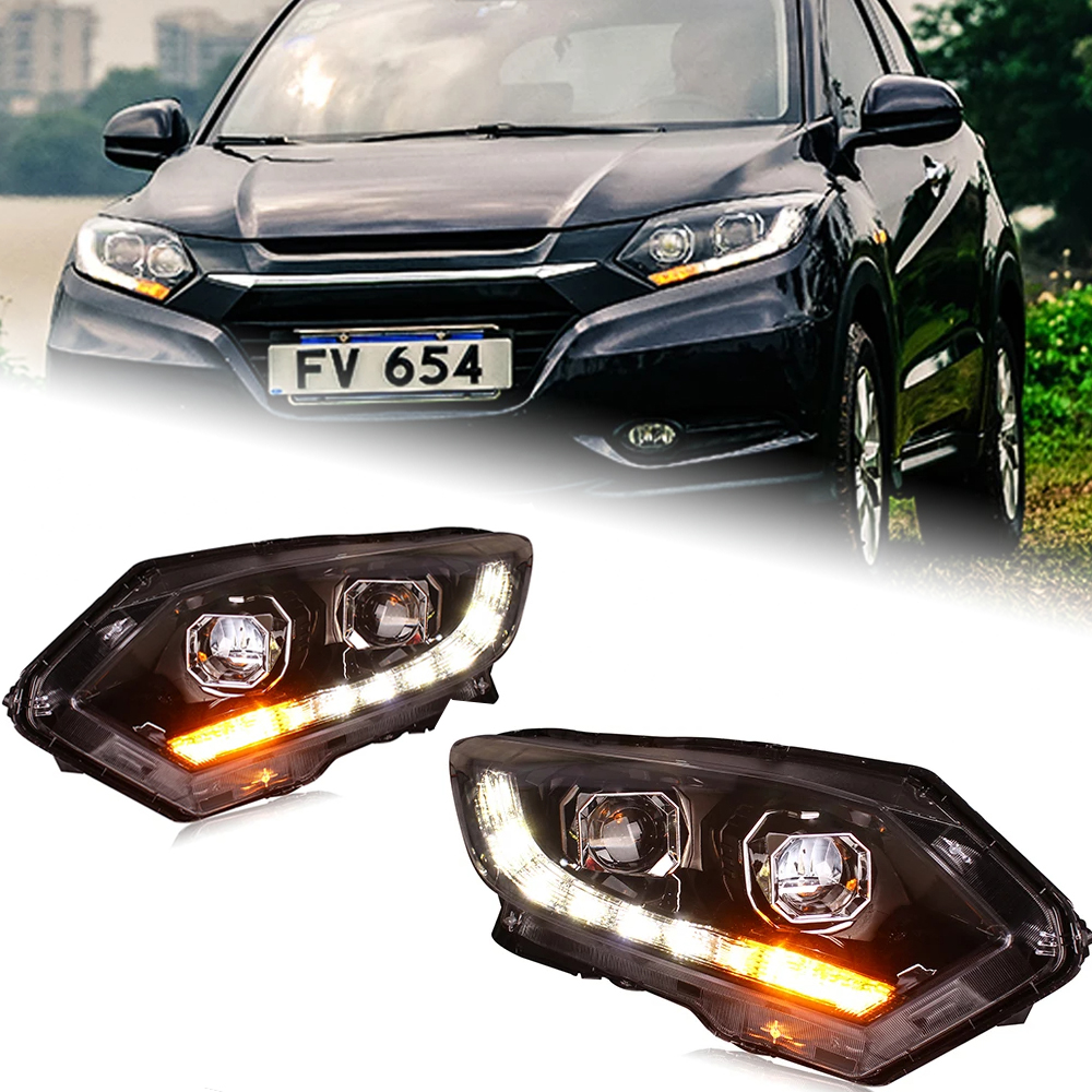 Pair Left & Right Headlights Assembly For Honda HR-V 2016 2017 2018 – Black Housing Clear Lens