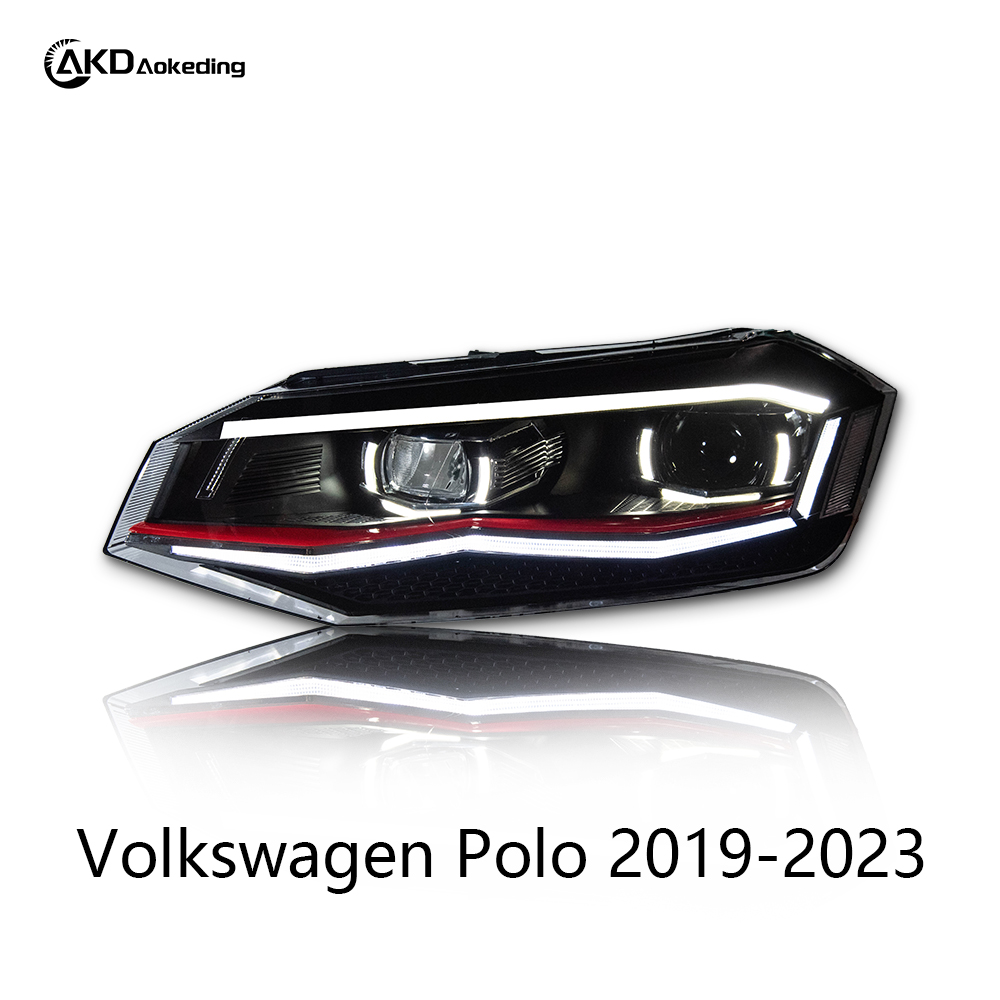 AKD Headlight Assembly Upgrade for 2019-2023 Volkswagen Polo Models, Featuring LED Laser Sequential Turn Signals, Daytime Running Lights, And Bi-xenon Projector Lenses.
