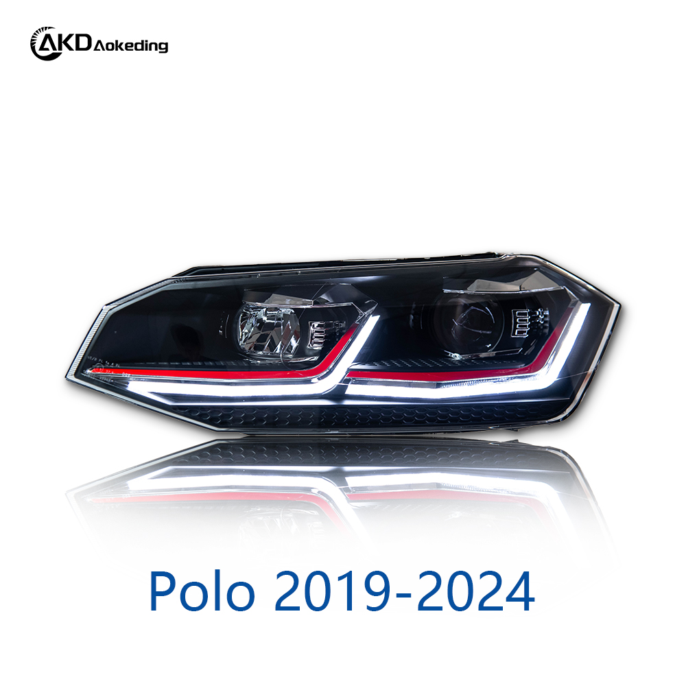 AKD Headlight Assembly Upgrade for 2019-2024 Volkswagen Polo Models: LED Laser Sequential Turn Signals, Daytime Running Lights, Bi-xenon Projector Lenses.