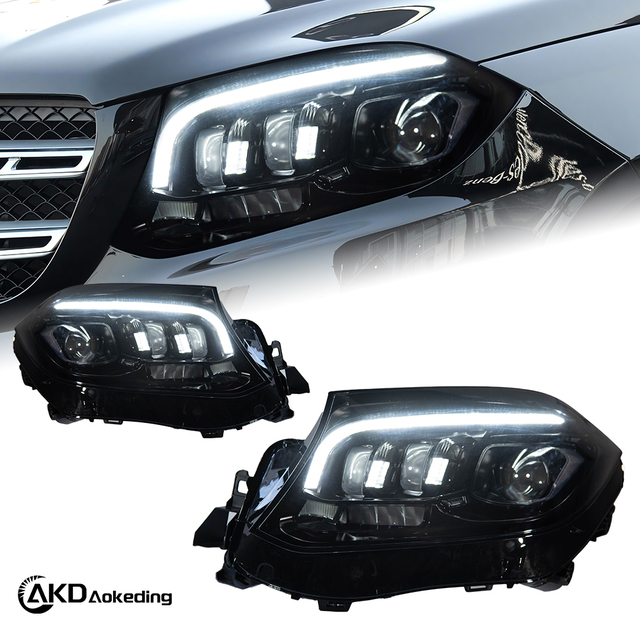 AKD Headlight Assembly Upgrade for 2014-2019 Mercedes-Benz GLS Models: LED Laser Sequential Turn Signals, Daytime Running Lights, And Bi-xenon Projector Lenses.