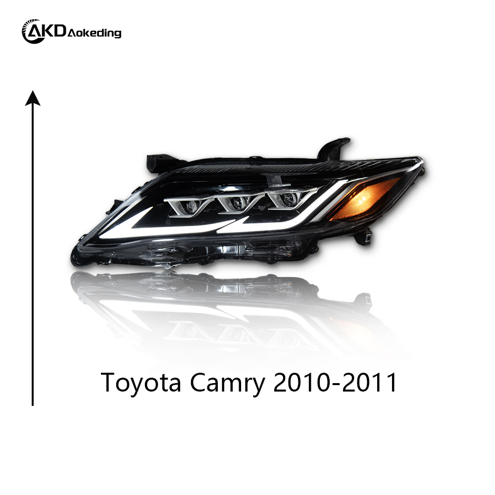 AKD Headlight Assembly Upgrade for 2010-2011 Toyota Camry with LED Laser Sequential Turn Signals, Daytime Running Lights, And Bi-xenon Projector Lenses.