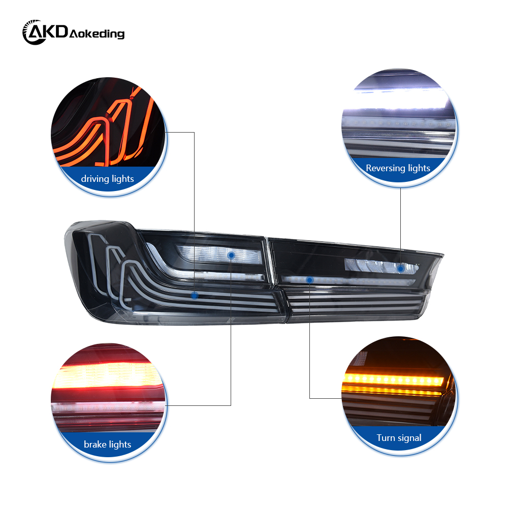 AKD LED Taillight Assembly Retrofit for 2019-2022 BMW 3 Series G20 G28 Models, Featuring Sequential Turn Signals.
