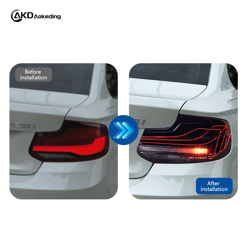 AKD Taillight Assembly Upgrade for 2014-2020 BMW 2 Series F22 Models, Featuring LED Daytime Running Lights, Brake Lights, Reversing Lights, And Sequential Turn Signals.