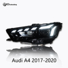 AKD headlight assembly modification for 2017-2020 Audi A4 models, featuring new RS LED daytime running lights and dynamic turn signals with projector lenses.