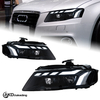 AKD headlight assembly for 2008-2012 Audi A4 models, B8 retrofit RS style LED daytime running lights, dynamic turn signals, and projector headlights.