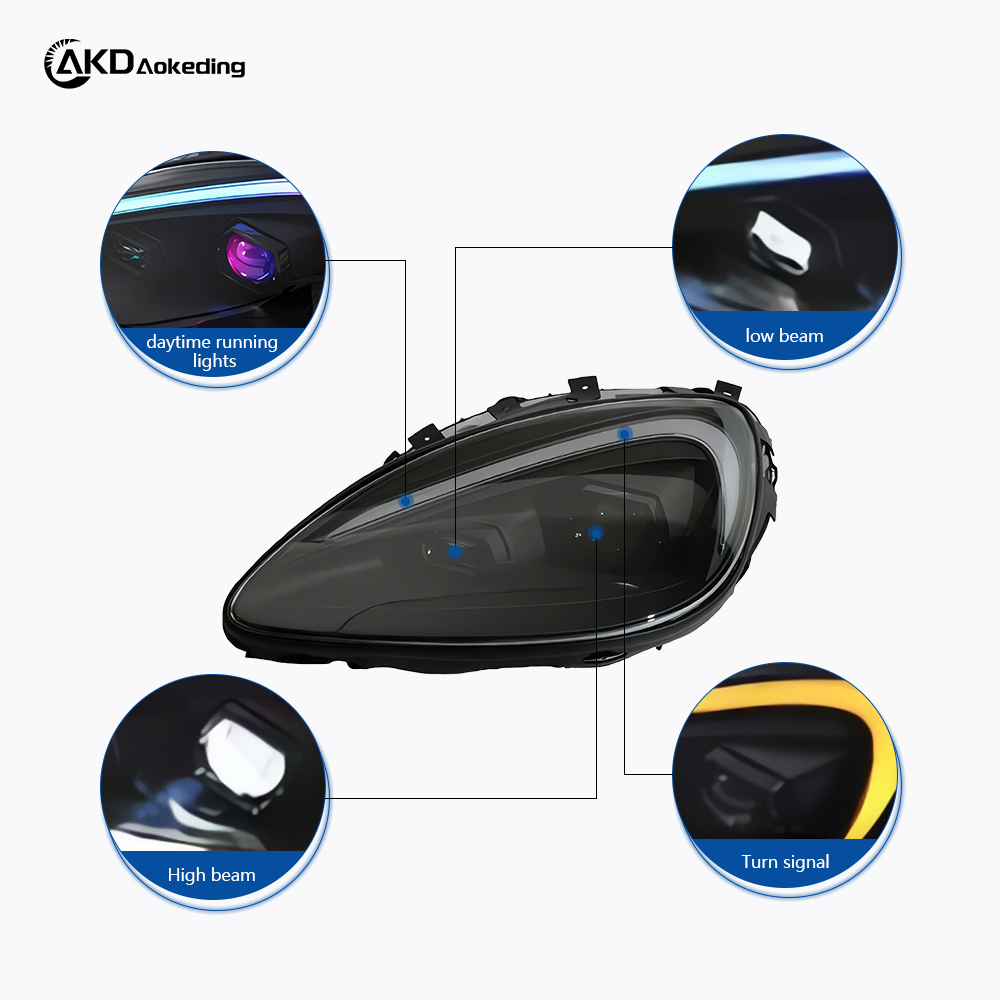 AKD headlight assembly for 2005-2013 Chevrolet Corvettes, C6 retrofit with RGB LED daytime running lights.