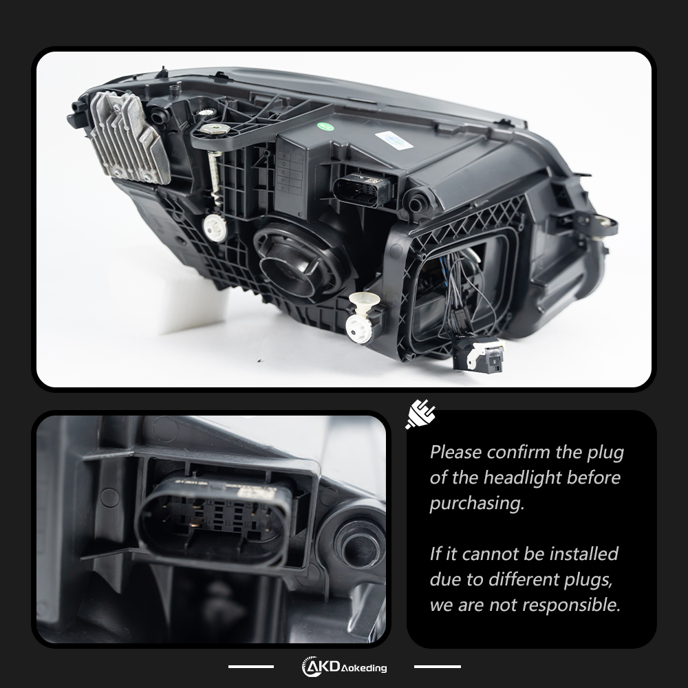 AKD headlight assembly with LED daytime running lights and turn signals for 2014-2021 Mercedes-Benz C-Class W205 models.