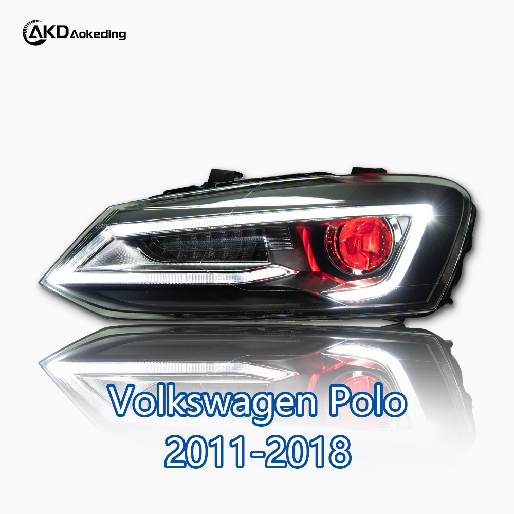 AKD is suitable for retrofitting 2011-2018 Volkswagen POLO "Devil Eye" headlight assemblies with LED lenses, daytime running lights, and sequential turn signals.