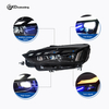 AKD headlight assembly modification for 2017-2020 Audi A5 models, featuring RS-style LED daytime running lights, dynamic turn signals, and laser headlights.
