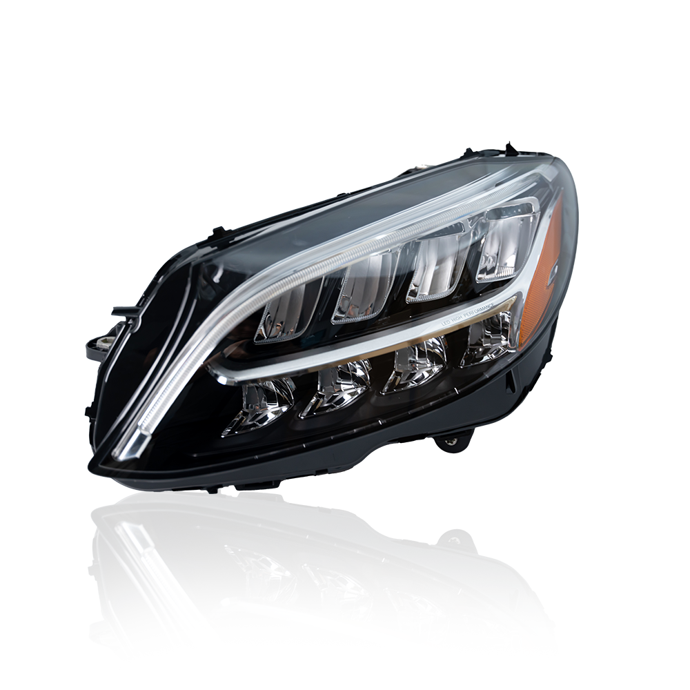 AKD headlight assembly with LED daytime running lights and turn signals for 2014-2021 Mercedes-Benz C-Class W205 models.