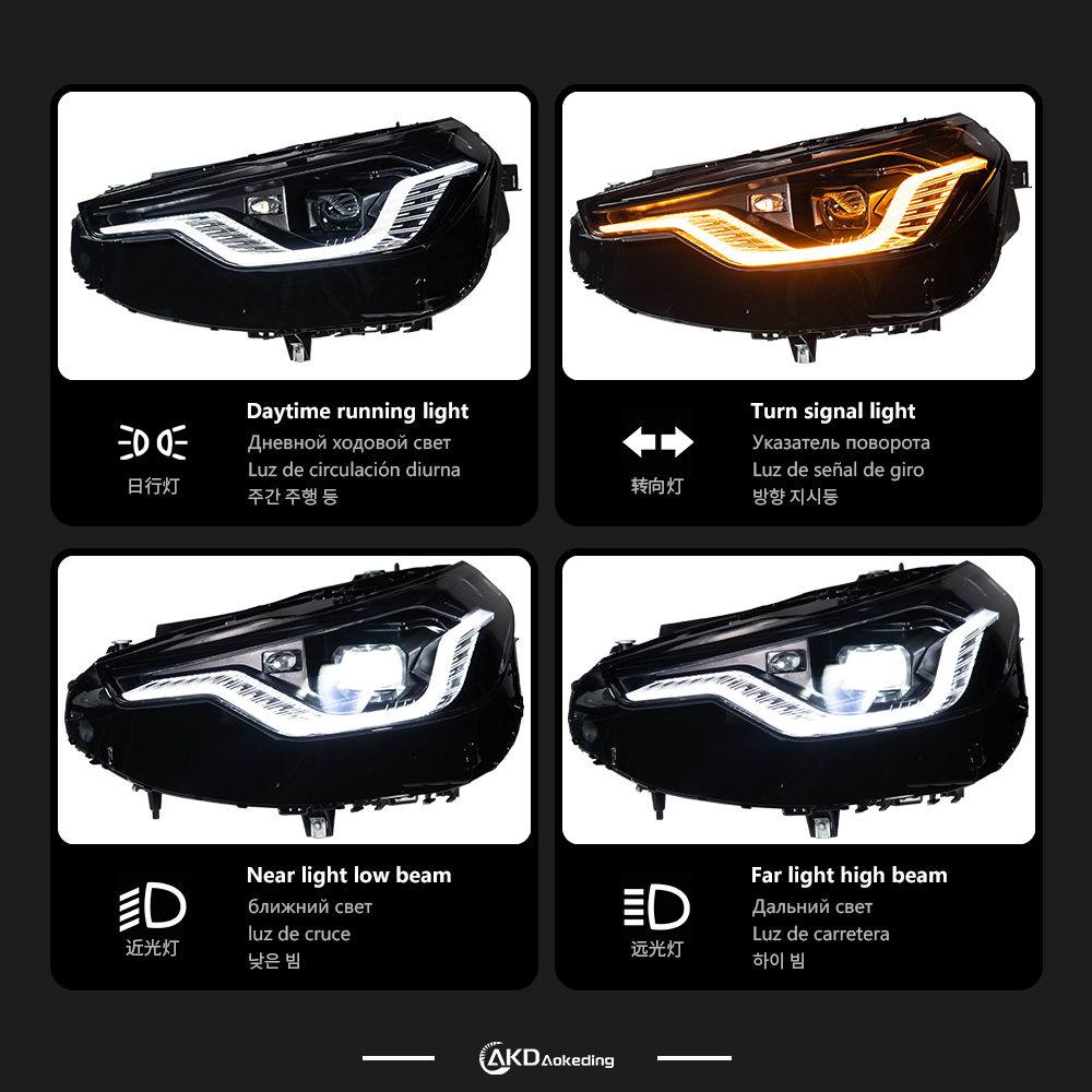 AKD headlight assembly upgrade for 2022-2026 BMW 2 Series G42M2G87 models, featuring dual-color LED laser projector lenses.
