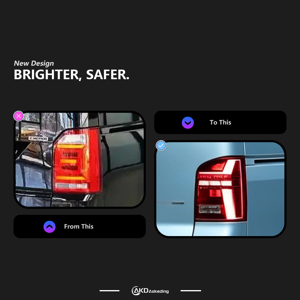 AKD is suitable for Volkswagen Multivan T5.1 taillight assembly, 2010-2015 T5 modified with dynamic LED brake lights and daytime running lights.