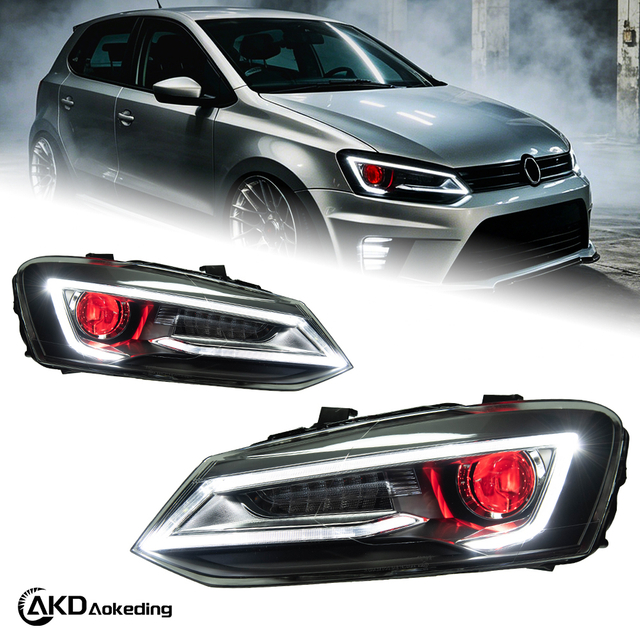 AKD is suitable for retrofitting 2011-2018 Volkswagen POLO "Devil Eye" headlight assemblies with LED lenses, daytime running lights, and sequential turn signals.
