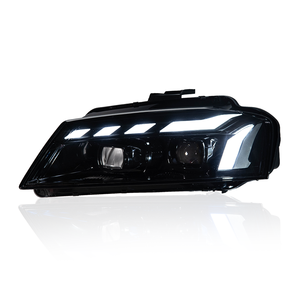 AKD Headlight Assembly Modification for 2008-2012 Audi A3 Models, RS Style with Flowing Turn Signals And LED Bi-xenon Projector Headlights.