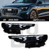 AKD headlight assembly upgrade for 2019-2023 Audi Q8 models with LED laser matrix scanning lenses and flowing turn signals.