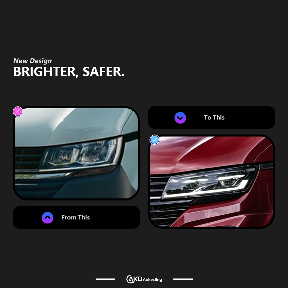 AKD is suitable for retrofitting 2019-2021 Volkswagen Multivan T6.1 with LED lens assembly, LED daytime running lights, and turn signals.