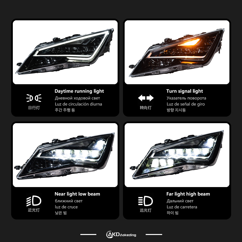 AKD is suitable for 2013-2017 SEAT Leon low-lift modification of LED headlight assembly, daytime running lights, and turn signals.