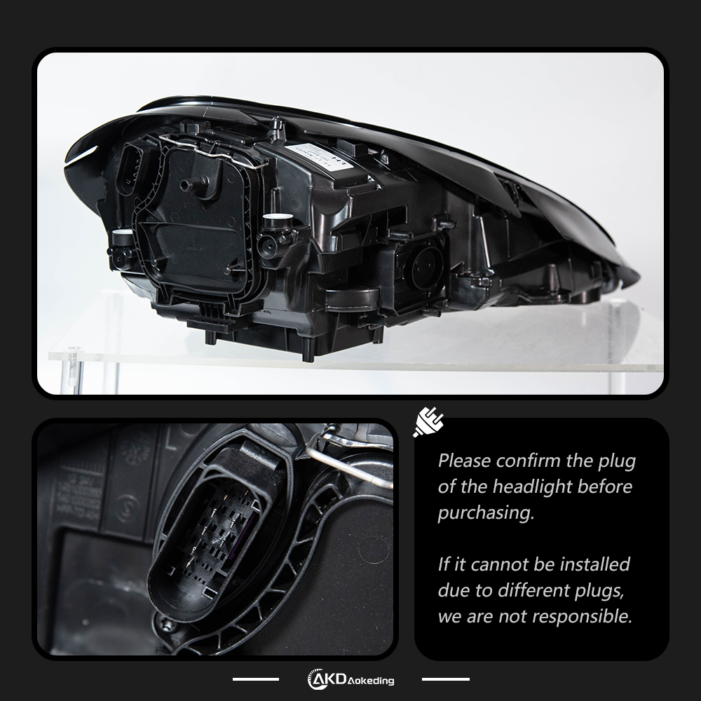 AKD headlight assembly upgrade for 2014-2020 Porsche Macan models, featuring new high-spec full LED projector headlights and daytime running lights.