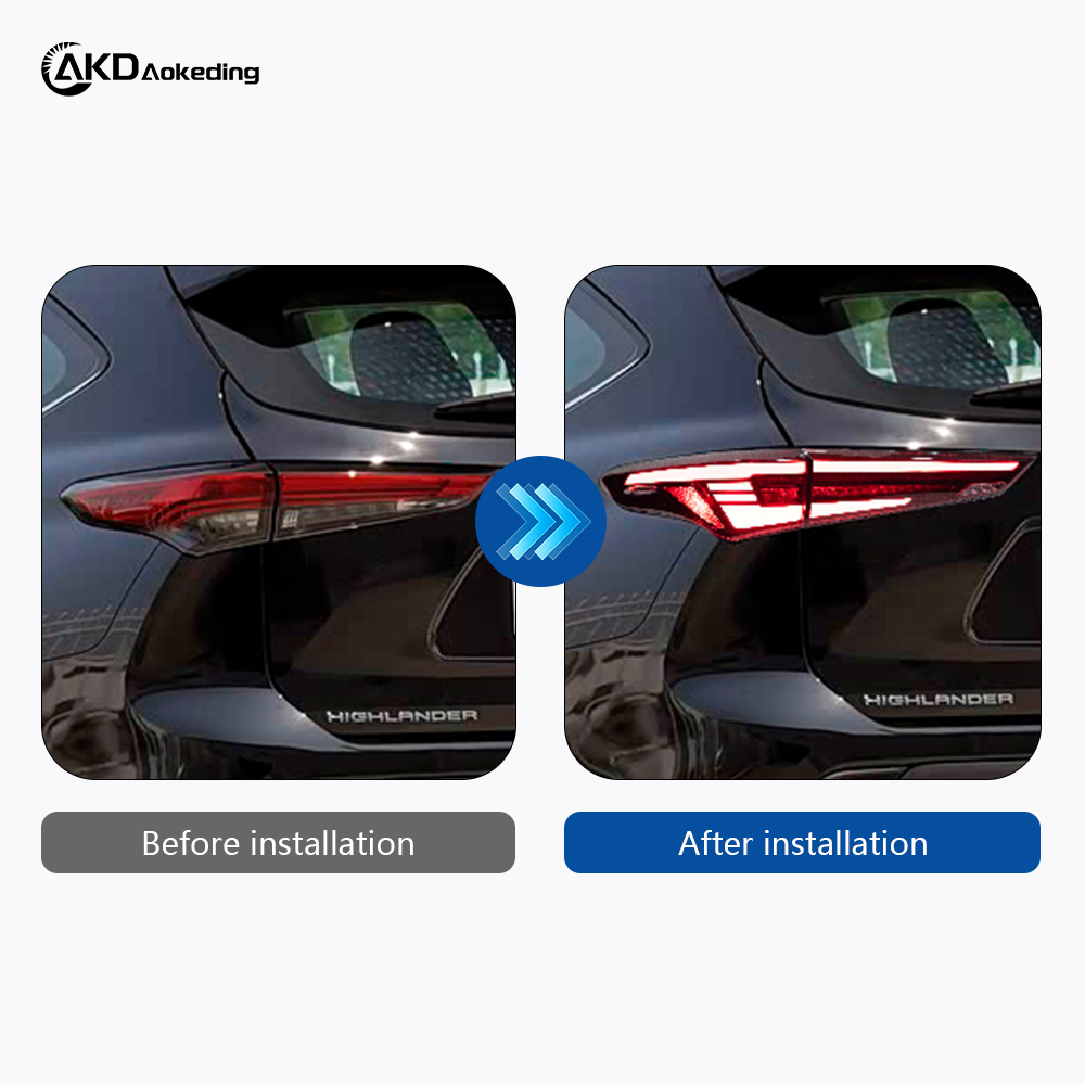 AKD is suitable for retrofitting the taillight assembly of 2022-2023 Toyota Highlander with LED daytime running lights and sequential turn signals.
