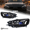 AKD headlight assembly modification for 2017-2020 Audi A5 models, featuring RS-style LED daytime running lights, dynamic turn signals, and laser headlights.