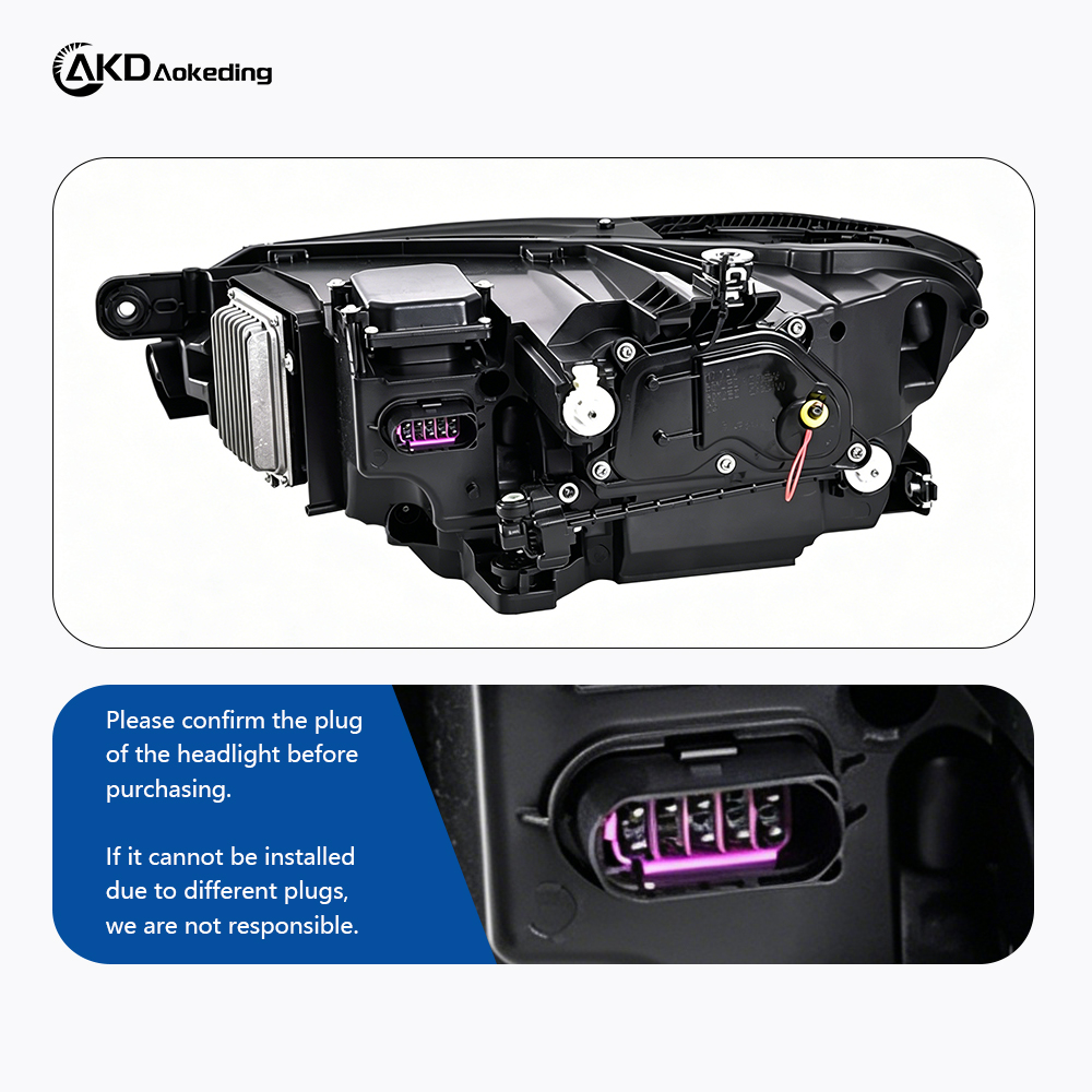 AKD Headlight Assembly Upgrade for 2017-2019 Volkswagen Passat EU B8 Models, Featuring LED Daytime Running Lights, Sequential Turn Signals, And Projector Lenses.