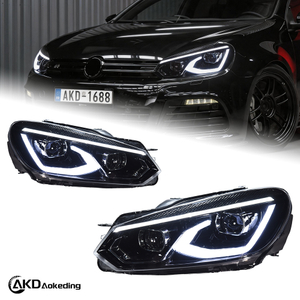 AKD headlight assembly upgrade for 2009-2012 Volkswagen Golf 6, and LED upgrade dual-lens lens parts for Golf 8.