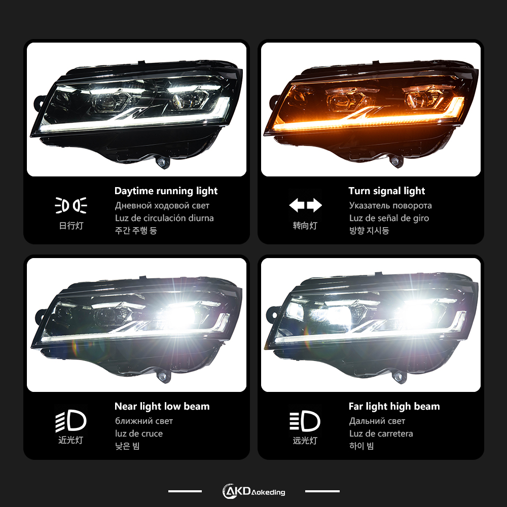 AKD is suitable for retrofitting 2019-2021 Volkswagen Multivan T6.1 with LED lens assembly, LED daytime running lights, and turn signals.